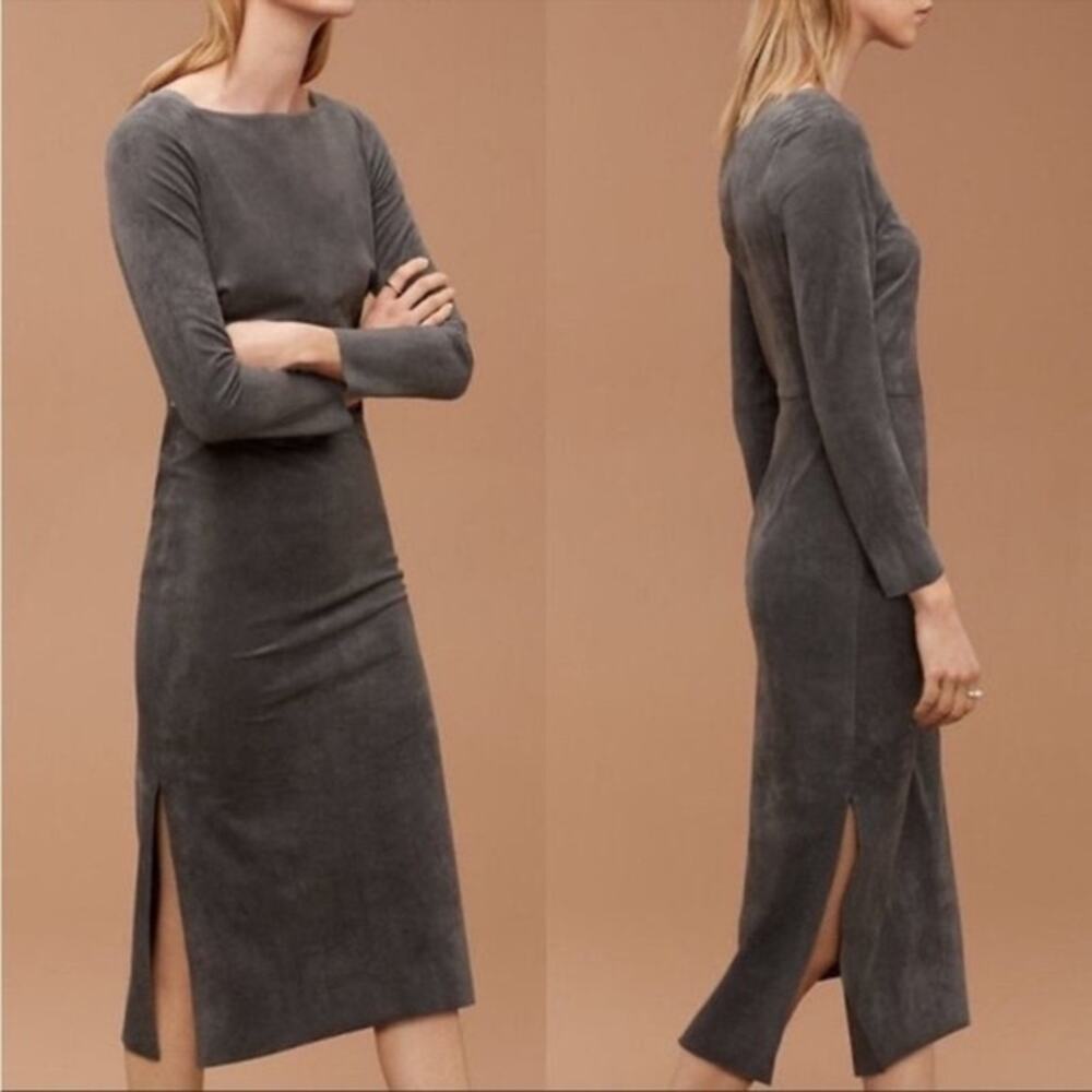 Aritzia Wilfred Gray Long-Sleeve Midi Vegan Suede Dress